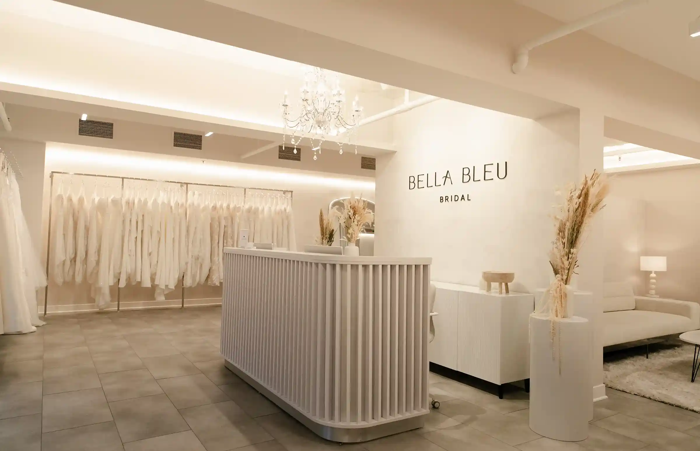 Bella Bleu Bridal in store Boutique reception area